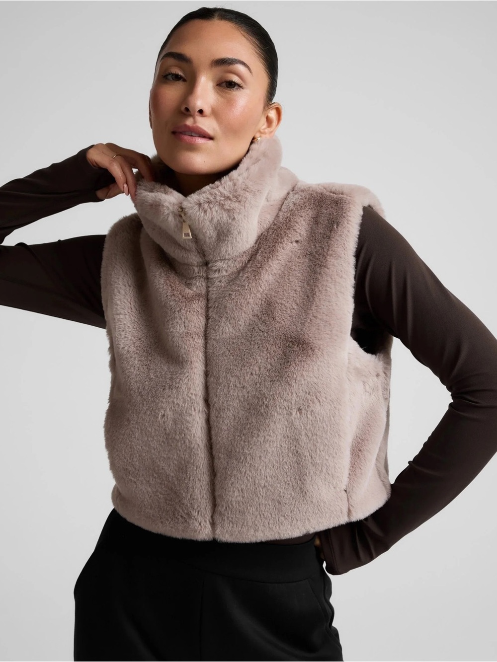 Beyond Yoga Faux Fur Vest Light Taupe/Gray XL NWT